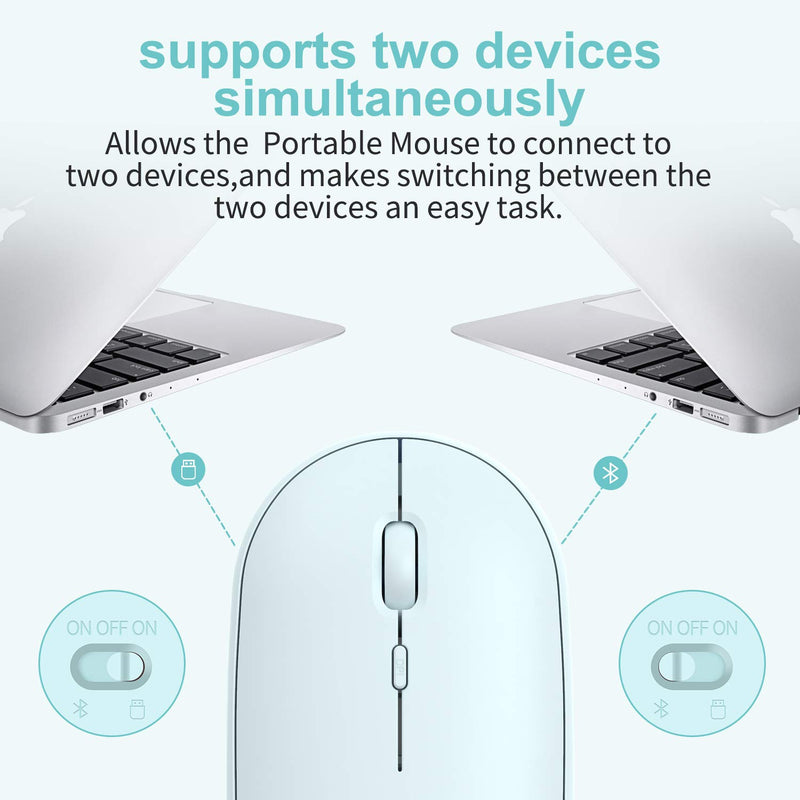 Bluetooth Mouse,Slim Rechargeable Dual Mode(Bluetooth 4.0 + USB) 2.4GHz Wireless Bluetooth Mouse,3 Adjustable DPI,Compatible for MacBook, Laptop, iPad, PC,Computer (Blue) Blue