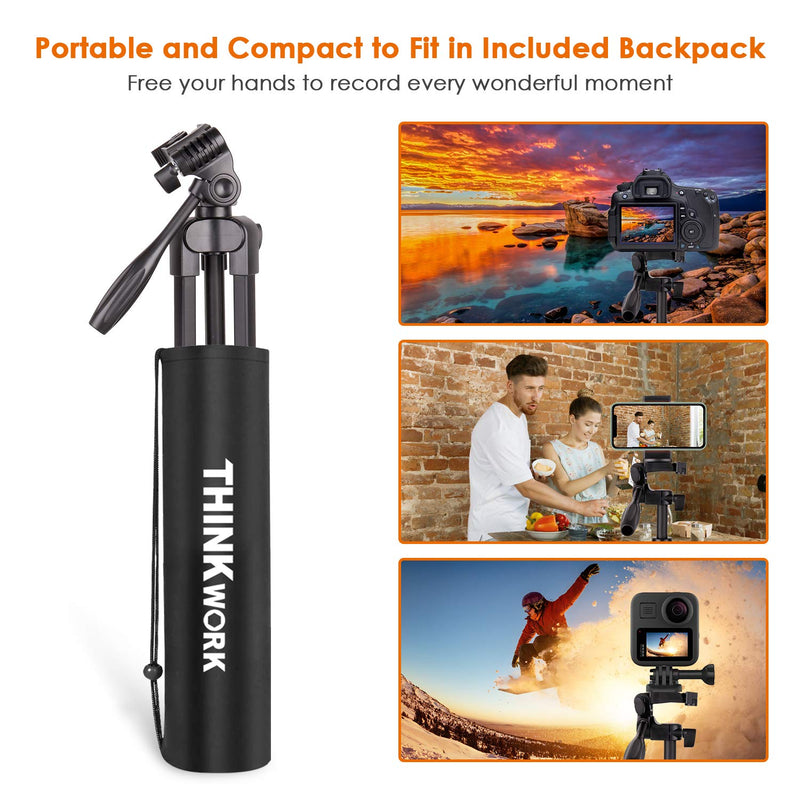 THINKWORK Lightweight Tripod, 55" Tripod for Phone and Camera, Tripod Stand with Bluetooth Remote Control, Mobile Phone Holder and Carry Bag - Photography/Video/Traveling