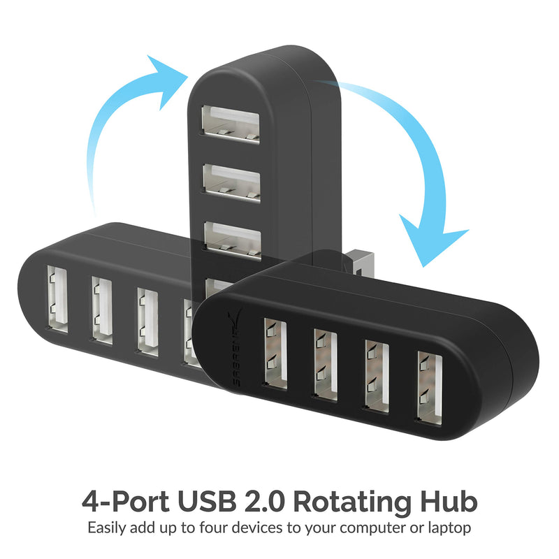 Sabrent 4-Port USB 2.0 Hub [90°/180° Degree Rotatable] (HB-UMN4) Black
