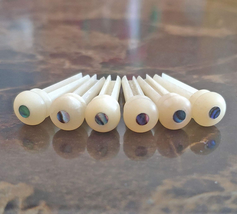 Vencetmat Unbleached Acoustic Guitar Bridge Pins,Made of Real Bones,Inlaid Abalone Dot, Bridge Pin Puller was Included 6 Pcs