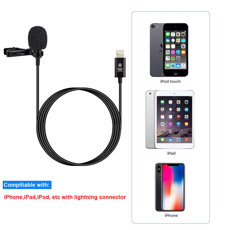 [AUSTRALIA] - Professional Lavalier Lapel Microphone Omnidirectional Condenser Mic for iPhone 7/7 plus/8/8 plus/11/11 Pro/11 Pro Max, iPhone X/XS/XR, YouTube Vlogging Facebook Interview Livestream Video Recording 4.92ft (1.5M) 