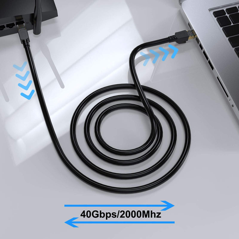 Cat 8 Ethernet Cable 5 ft Shielded, 26AWG Lastest 40Gbps 2000Mhz SFTP Patch Cord, Heavy Duty High Speed Cat8 LAN Network RJ45 Cable- in Wall, Outdoor, Weatherproof Rated for Router, Modem, Gaming Cat8-5ft