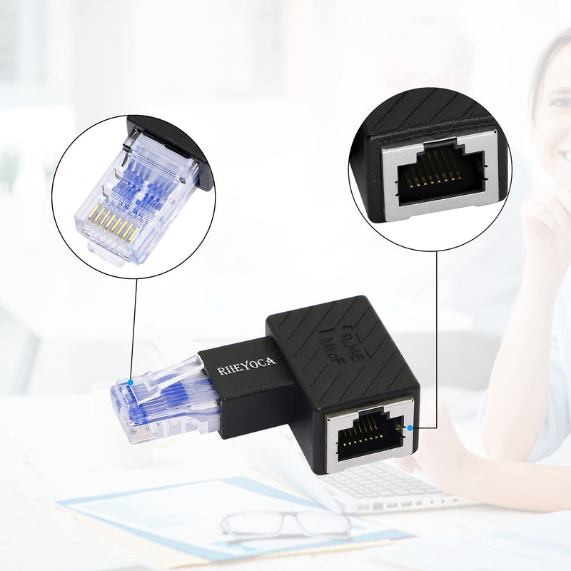[AUSTRALIA] - RIIEYOCA 90 Degree Ethernet Adapter,Right Angle RJ45 Male to Female Extension Cat6 LAN Network Connector,for Computers, Laptops, Routers(2-Pack) Right Angle 