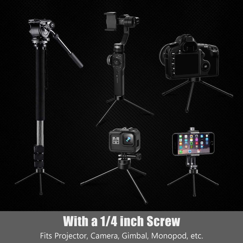 PVO Mini Metal Tripod, Desktop Tabletop Stand Tripod with 1/4 Inch Screw, Gimbal Handle Grip Stabilizer, Suitable for Projector and All Cameras, Heavy Duty Aluminum, Lightweight