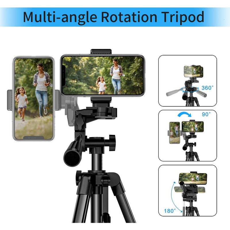 Phone Tripod, GPED 55" Extendable Camera Tripod with Phone Holder and Carry Bag, Lightweight Aluminum Travel Tripod Stand for Camera/iPhone/Android Phone, Max Load 10KG/22Lbs, 1/4" Mounting Screw