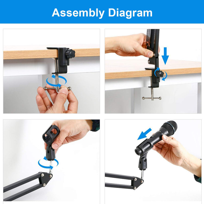 Earamble Adjustable Microphone Suspension Boom Scissor Arm Stand/Mic Stand Durable Steel with Table Mounting Clamp Suitable for Blue Yeti Snowball Microphone