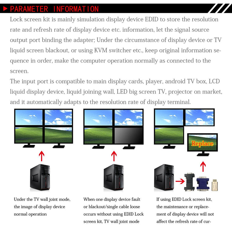 HDMI Pass-Through EDID Emulator for use with Video splitters, Switches and Extenders (fit-Headless) 1280X800@60Hz 1600x900-1p