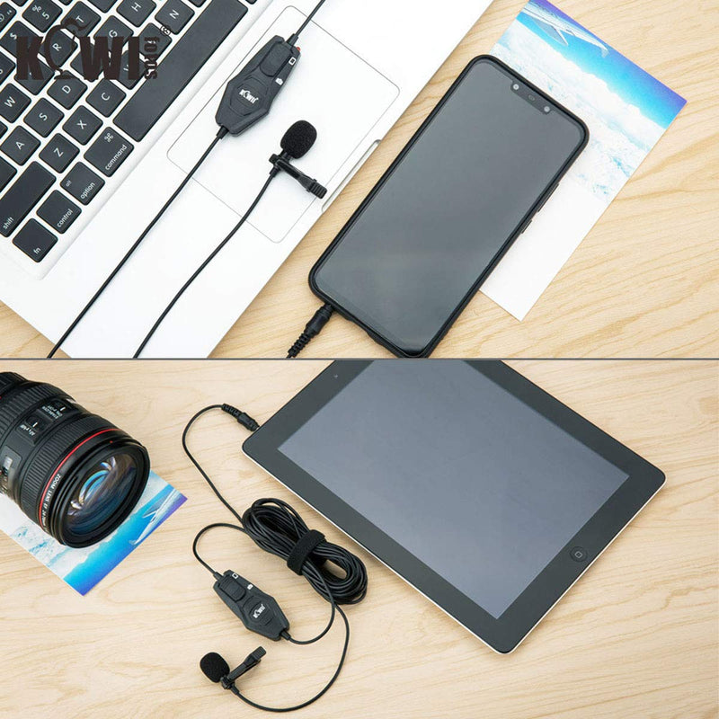 KIWIFOTOS Lavalier Microphone, Professional Clip-on Lapel Mic Omnidirectional Condenser with 7M Cord for Camera/Smartphone for Recording Interview Video Vlog Conference Podcast Voice Dictation Single-Head Mic
