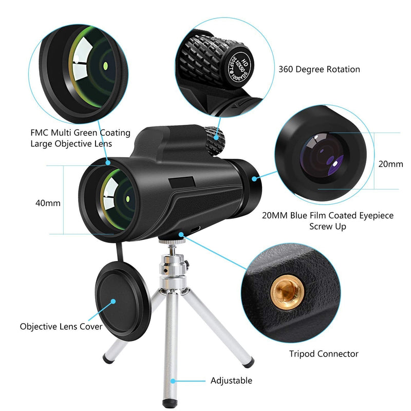 Monocular Telescope,12x50 High Defination Monocular with Smartphone Holder & Tripod for Adults Kids Scope Bird Watching Hunting Camping Hiking Travel Scenery