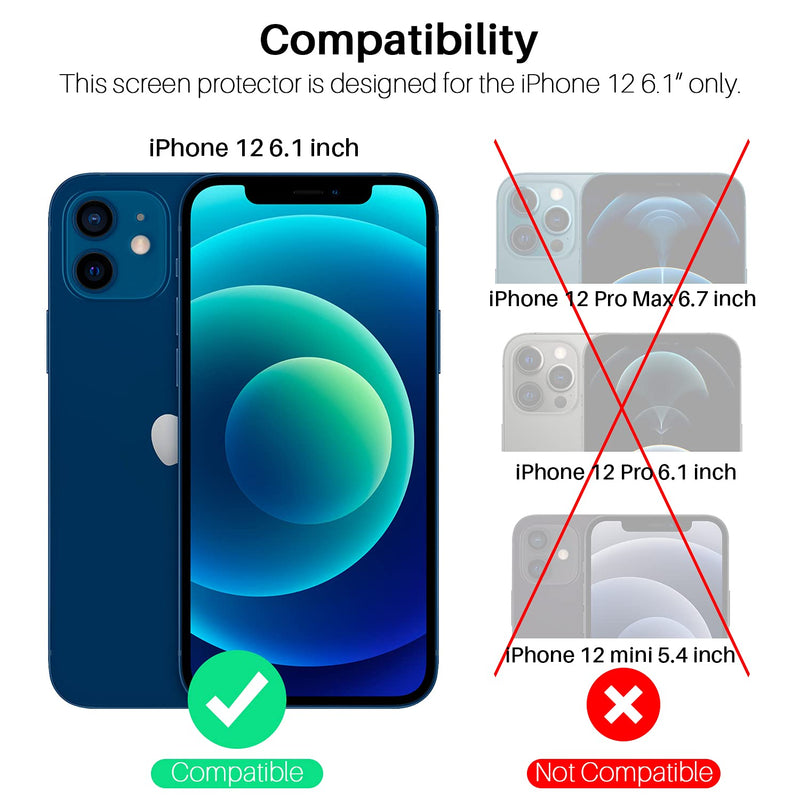 [3+3 Pack] LK 3 Pack iPhone 12 Screen Protector + 3 Pack Camera Lens Protector, 9H Tempered Glass Screen Protector Compatible with iPhone 12, Scratches & Water Resistant, Easy Installation, HD Clarity
