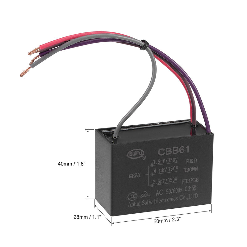 uxcell Ceiling Fan Capacitor CBB61 3.5/4/2.5uF 350V AC 4 Wires Metallized Polypropylene Film Capacitor 58x40x28mm for Electric Fan Pump Motor Generator