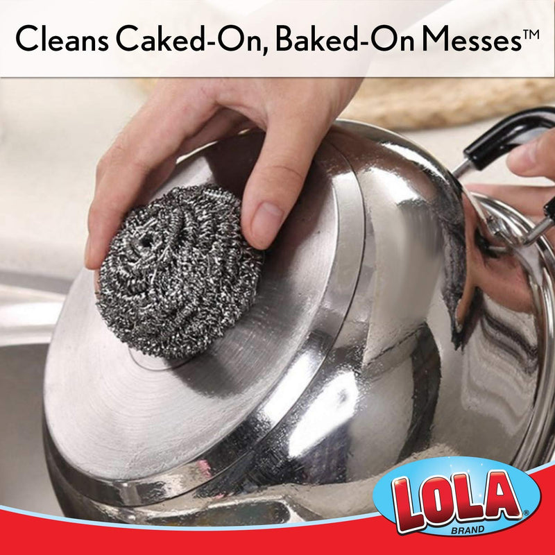 Lola Products Jumbo Stainless Steel Scourer | Stainless Steel Curled Flat Wire | Odor Free And Rust Proof | Cleans Caked On & Baked On Messes | Engineered To Clean & Scour Stainless Steel - 12 Pack