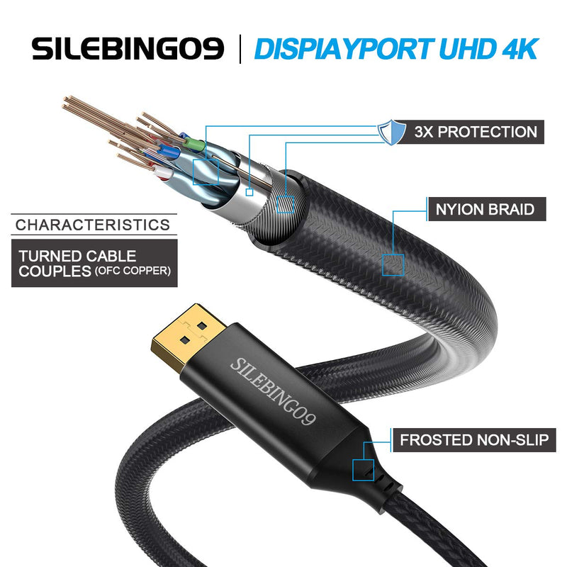 Displayport to HDMI, SILEBING09 Nylon Braided 10FT 4K Uni-Directional DP to HDMI Cable Compatible with Most Monitors 10 Feet