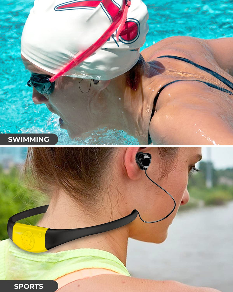 [AUSTRALIA] - Tayogo Waterproof Mp3 Player for Swimming, IPX8 8GB Swimming Headphones, Silicone Coated Waterproof Music Player, 20H Playing Time, Underwater Mp3 Headset Perfect for Surfing(2nd Generation) - Yellow Yellow（2nd Generation） 