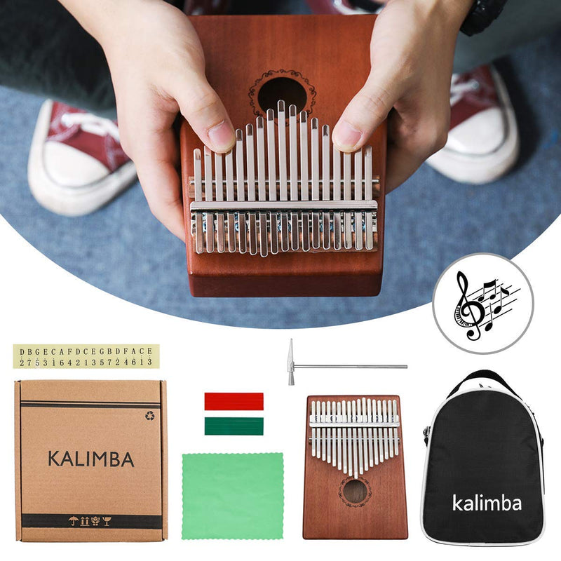 Thumb Piano Finger Piano 17 Key Kalimba Pocket Thumb Piano Mahogany Body, Finger Percussion Keyboard with Instruction and Tune Hammer, for Beginners and Advanced Players