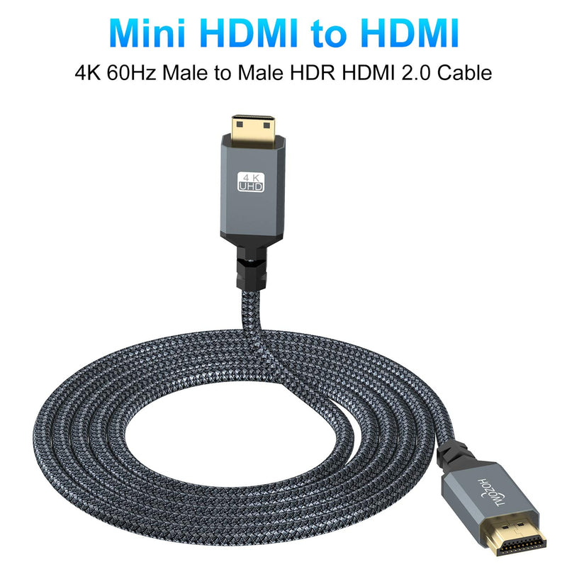 Twozoh Mini HDMI to HDMI Cable 10FT, 4K 60Hz High-Speed HDMI to Mini HDMI 2.0 Braided Cord, Compatible with Nikon/Canon DSLR, Tablet and Graphics/Video Card, Laptop.