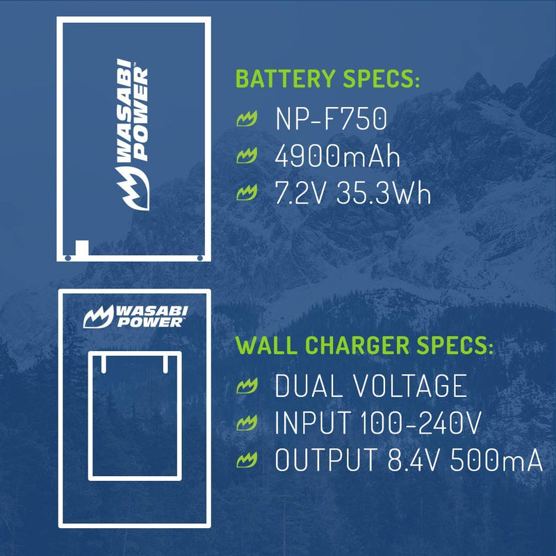 Wasabi Power Battery (2-Pack) and Charger for Sony NP-F730, NP-F750, NP-F760, NP-F770 (L Series)