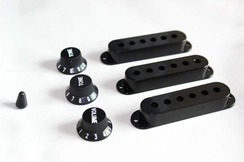 Alnicov 48/50/52mm Pickup Covers with 5 Way Switch Tip Cap for Strat Guitar Replacement, Black