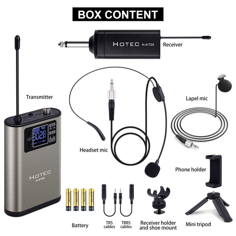 [AUSTRALIA] - Hotec UHF Wireless Headset Lavalier Lapel Microphone 1/4" Output for Speech Over PA Speakers and Vlogging on Phones and DSLR Cameras (H-KT05) 