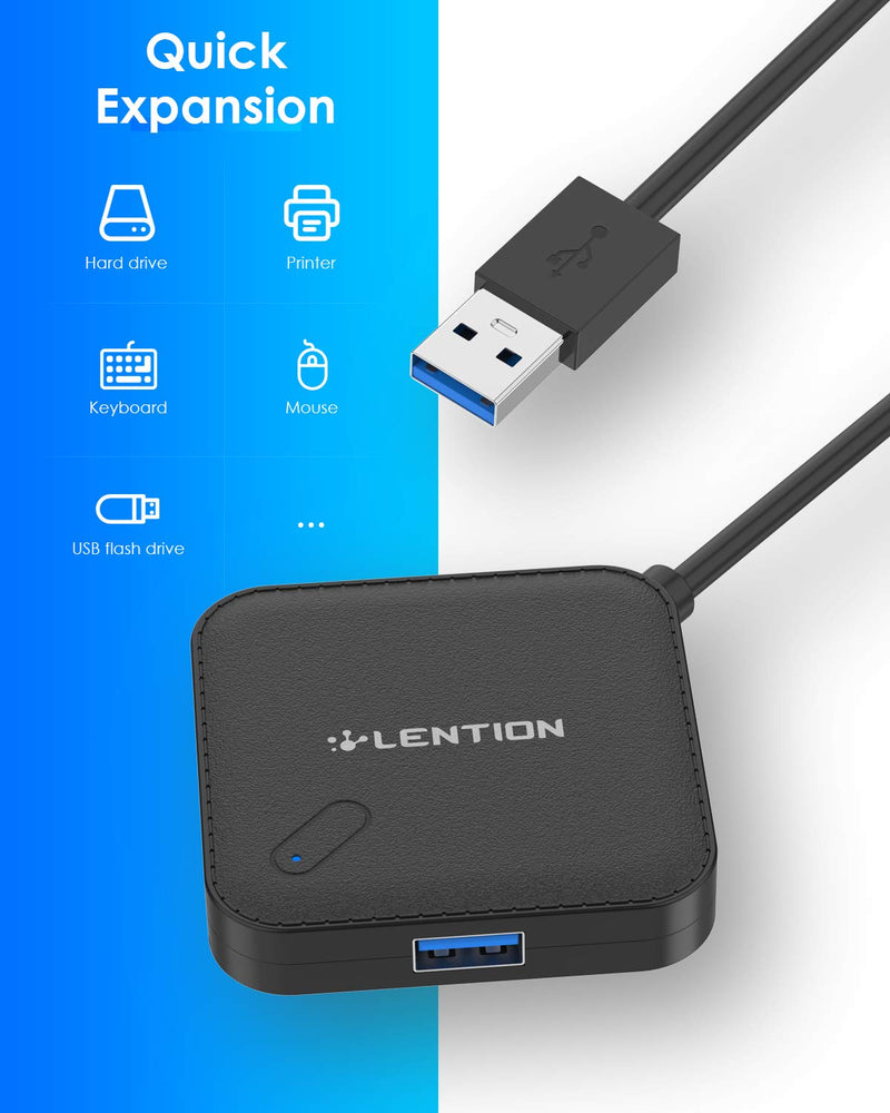 LENTION Long Cable USB 3.0 Hub with 4 USB 3.0 Ports Compatible MacBook Air/Pro (Previous Generation), iMac, Surface, Chromebook, More Type A Laptops (Black)