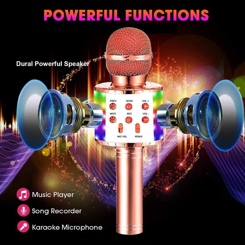 [AUSTRALIA] - Karaoke Microphone Wireless Bluetooth for Kids Girls Adults Rechargeable Portable Handheld Mic Speaker Machine Singing Christmas Birthday Home Party Toys Gifts for iPhone Smartphone TV (Rose Gold) Rose Gold 