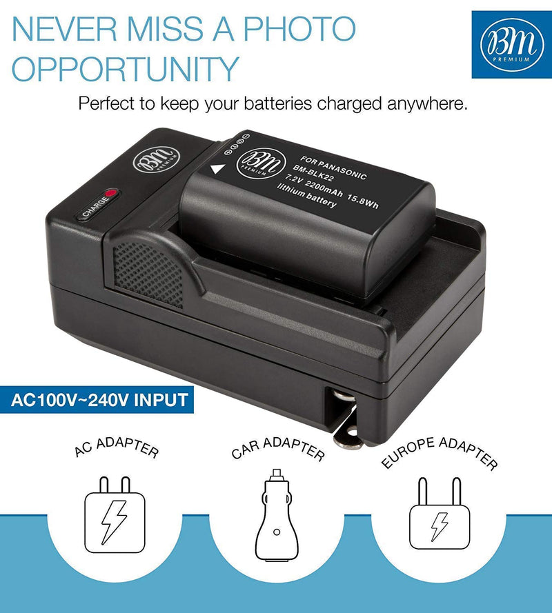 BM Premium DMW-BLK22 Battery Replacement and Battery Charger for Panasonic Lumix DC-S5 Digital Cameras