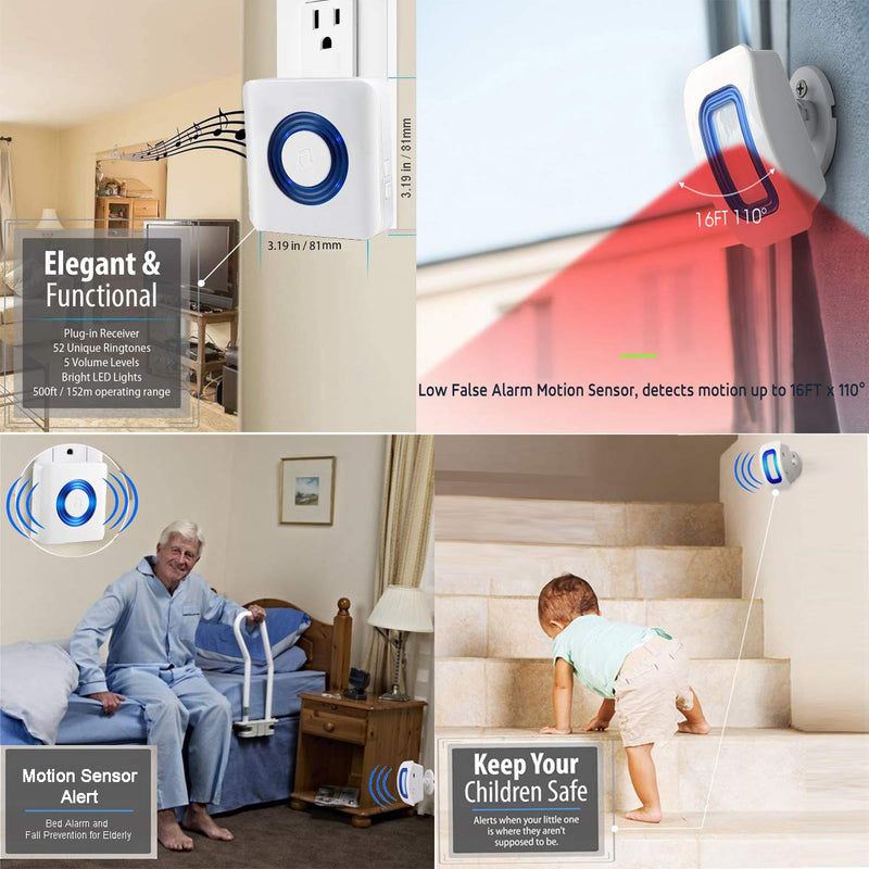 [AUSTRALIA] - YisTech Wireless Motion Sensor Detect Alert, Home Security Driveway Alarm, Motion Detector Store Door Entry Chime Doorbell, Caregiver Pager for Elderly/Kids (1 Motion Sensor 2 Receiver) 1 Motion Sensor 2 Receiver 