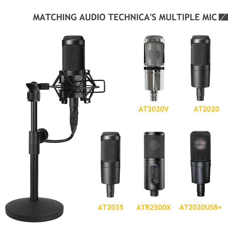 Metal Desk Mic Stand with Metal Shock Mount, Adjustable Table Microphone Stand for Audio Technica AT2020 AT2020USB+ AT2035 ATR2500x Condenser Studio Microphone by Frgyee