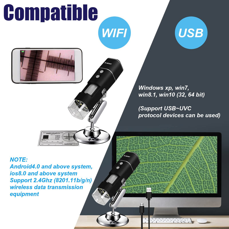 SVBONY SV 606 USB Digital Microscope 50-1000x,Wireless Microscope for Phone, Handheld USB HD Inspection Camera, Compatible with Android, iOS Smartphone or Tablet, Windows Computers