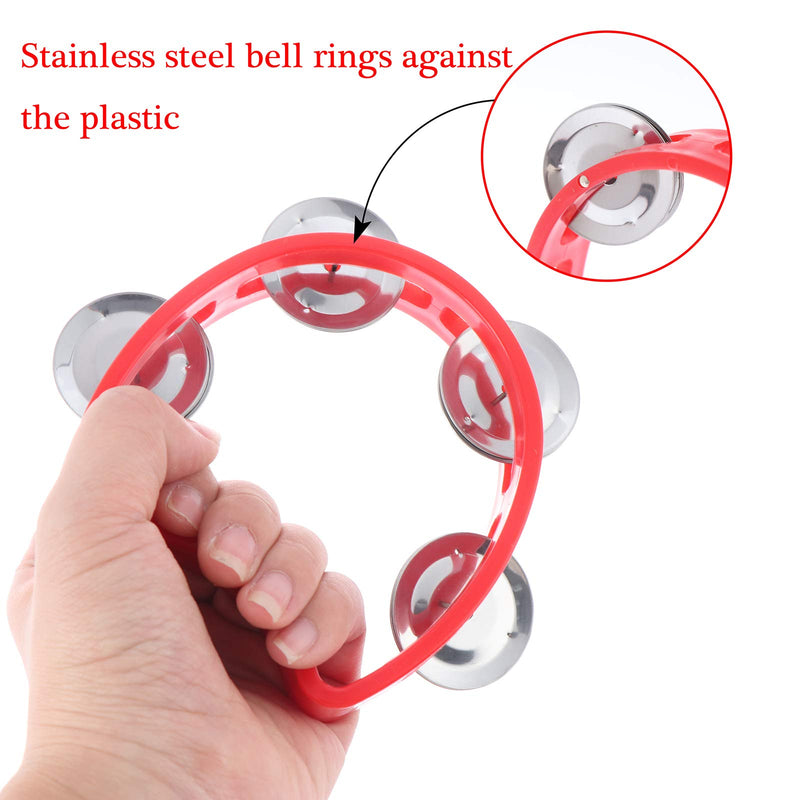 Olgaa 8 Pieces Tambourine with Bells Plastic Hand Bell Musical Percussion Tambourine Musical Toys for Adults, Toddlers Home School Party Uses(4 Colors)