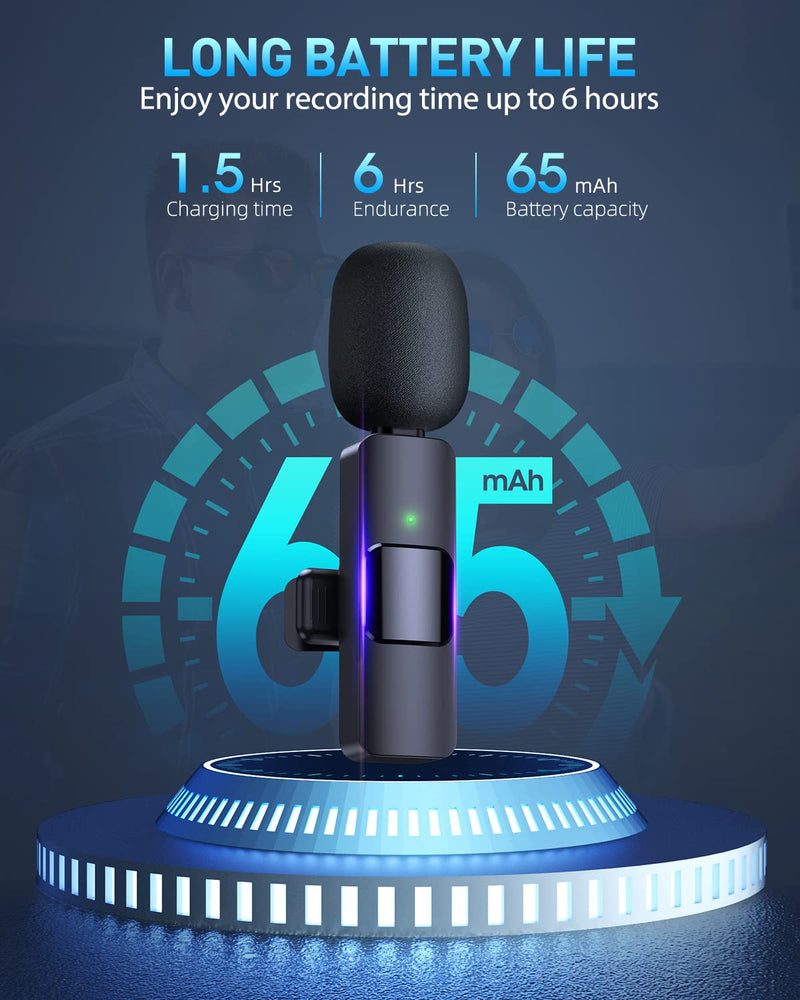 PQRQP Wireless Microphone for iPhone iPad, Clip Mic, Lavalier Microphone, Microphones, Plug-Play Video Recording, Live Stream, YouTube, TikTok Black
