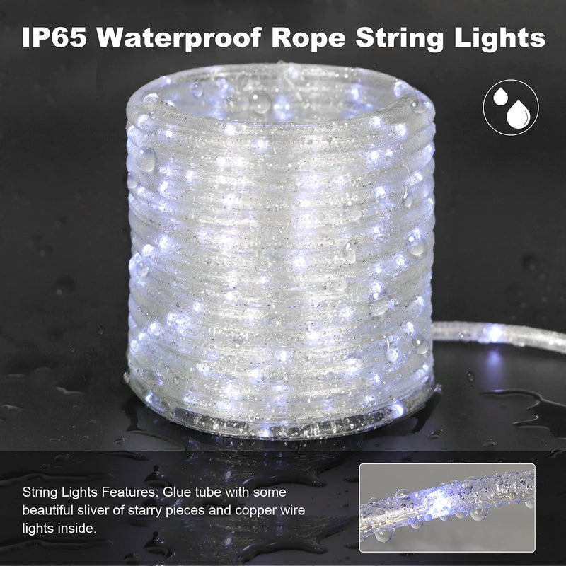 10M Solar Powered Rope Fairy Lights, Speclux Outdoor Solar Rope String Lights Waterproof 8 Modes 200 LED Copper Wire Decorative Tube Light for Garden Patio Wedding Party Christmas Tree (Cold White) Cold White