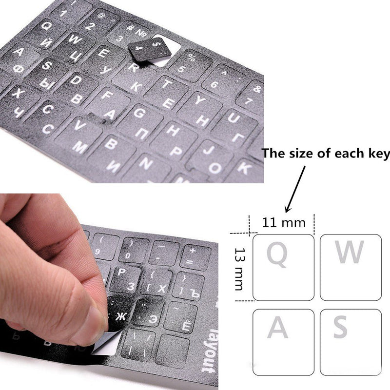 2 PCS French Keyboard Stickers with Non-Transparent Black Background & White Letters for PC/Computer/Laptop [Size of Each Key Sticker: 0.43" x 0.51"] (French)