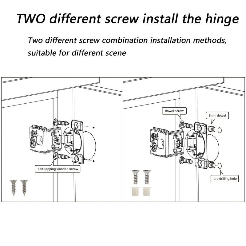 FURNIWARE 10 Pieces Soft Closing Cabinet Hinges, 1 inch Overlay Cabinet Hardware Hinges Nickel Plated- 105 Degree 10 Pack