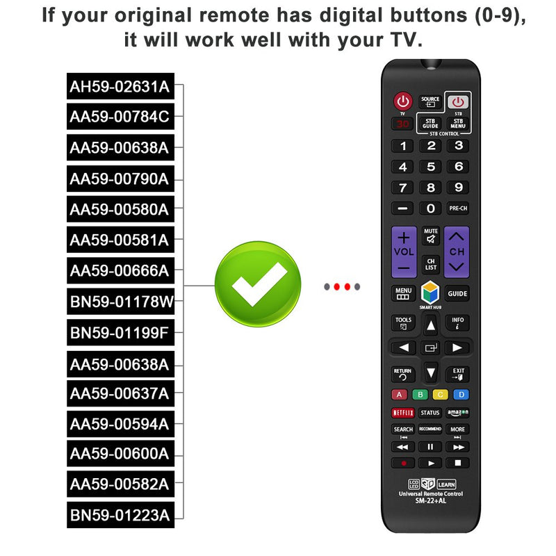 Gvirtue Universal Remote Control GSM-22 Compatible Replacement for Samsung TV/Smart TV, fit for AA59-00666A AA59-00784C BN59-01199F BN59-01178W BN59-01199F AA59-00594A AA59-00582A (SM-22) SM-22