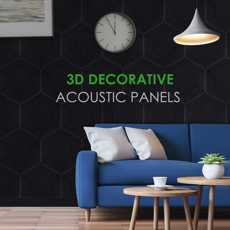 3D Acoustic Panels LETIGO 6 Pack Acoustic Panels Soundproof Padding High Density Decorative Sound Dampening Panels for Home and Offices 14"x12"x0.4" (Black) 14"x12"x0.4" (6 Pack) Black