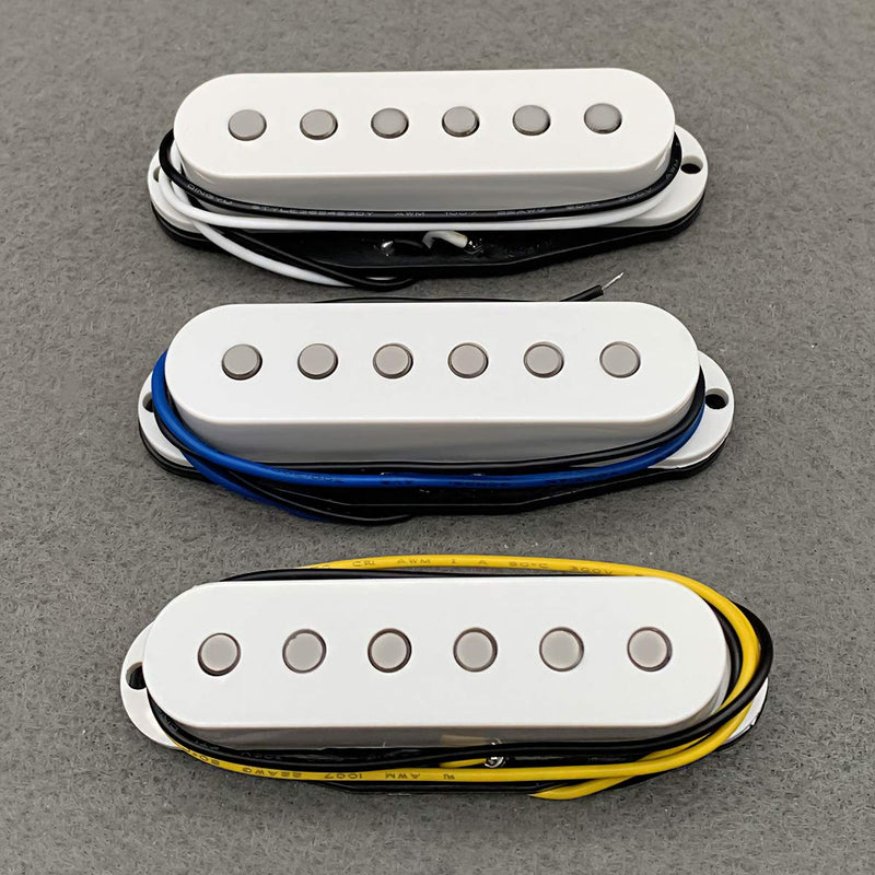 FLEOR Strat Guitar SSS Pickup Set-Neck/Middle/Bridge Alnico 5 Single Coil Pickups for Stratocaster Style Electric Guitar Parts, White neck/middle/bridge pickup