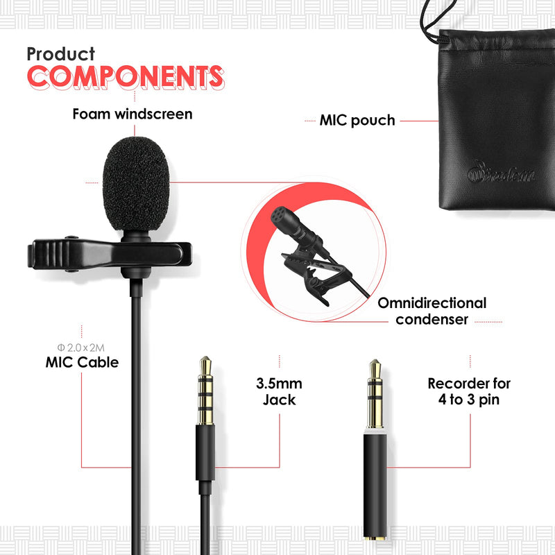 Lavalier Microphone - Easy Clip on Microphone - Lapel Microphone - omnidirectional Microphone for iPhone - Tiny Microphone with Clip - lav mic - Lapel mic - Microphone lavalier… 3.5 mm AUX