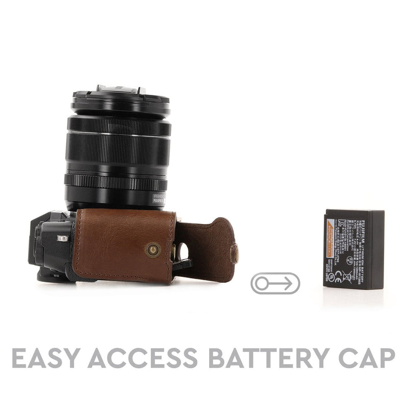 [AUSTRALIA] - MegaGear Ever Ready Leather Camera Half Case and Strap Compatible with Fujifilm X-T30, X-T20, X-T10 Dark Brown 