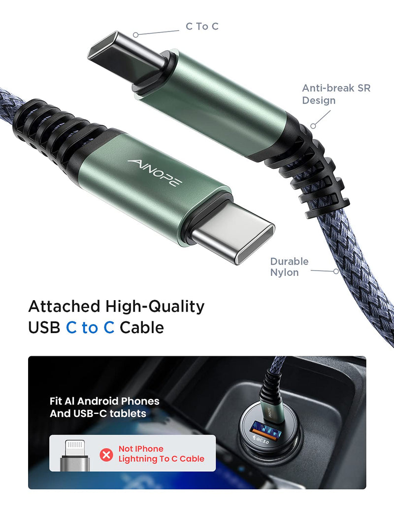 USB C Car Charger 42W Super Mini AINOPE All Metal Fast USB Car Charger PD&QC 3.0 Dual Port Car Adapter Compatible with iPhone 12/12 Pro/Max/12 Mini/iPhone 11/Pro/Max/XR/XS/Max/8, Galaxy S21/20/10/9 Black