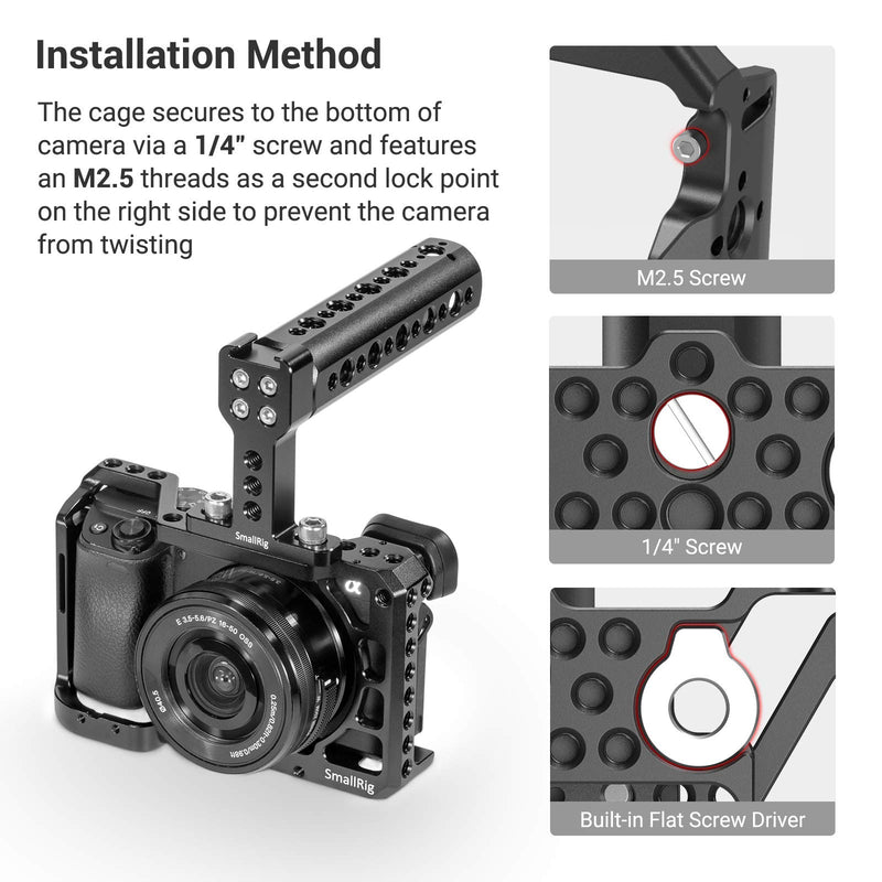 SmallRig Camera Cage Kit for Sony A6100/A6300/A6400/A6500 with Top Handle - KCCS2752 cage w/ top handle