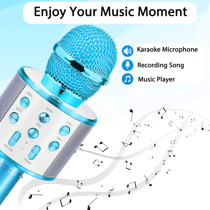 Karaoke Microphone Bluetooth Wireless, With 5 Voice-changing Modes Portable Karaoke Machine Mic Speaker for Kids and Adults Home Party Birthday, Gifts Toys for 3-12 Year Old Boys Girls (Blue) Blue