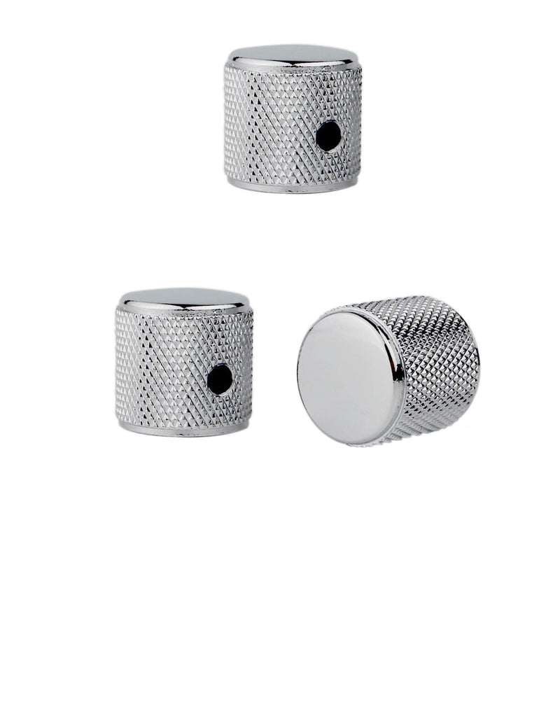 Telecaster/Precision Bass Control Knobs with 1/4" (6.4mm) Dia. Shaft Pots - Set of 3 Knurled Potentiometer Dome Knob - Chrome