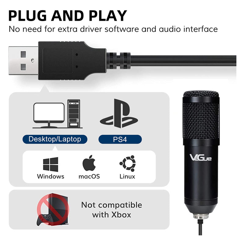 USB Microphone Kit, VeGue 192KHZ/24Bit Streaming Podcast PC Condenser Computer Mic Set for Gaming, YouTube Video, Recording Music, Voice Over, Studio Mic with Adjustable Arm Stand (VG-016)