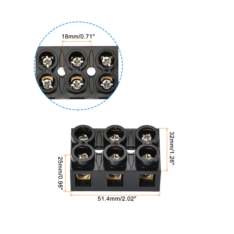 MECCANIXITY Terminal Block 500V 60A Dual Row 3 Positions Screw Electric Barrier Strip 2 Pcs