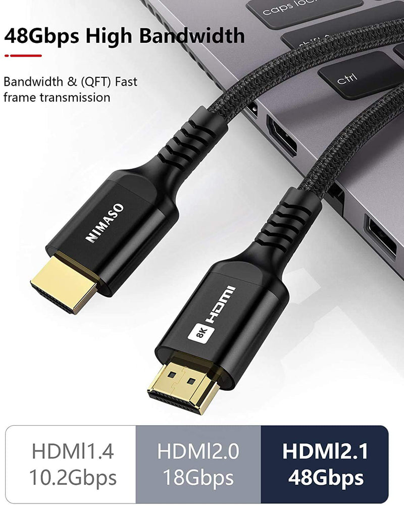 8K 48Gbps Ultra High Speed HDMI Cable 6ft, NIMASO HDMI 2.1 Cable, Dolby Vision, eARC, 8K60Hz 4K120Hz, HDR10, 4:4:4, HDCP 2.2&2.3, Ethernet-Braided HDMI Cord Compatible with UHD TV PS4 Xbox Projector