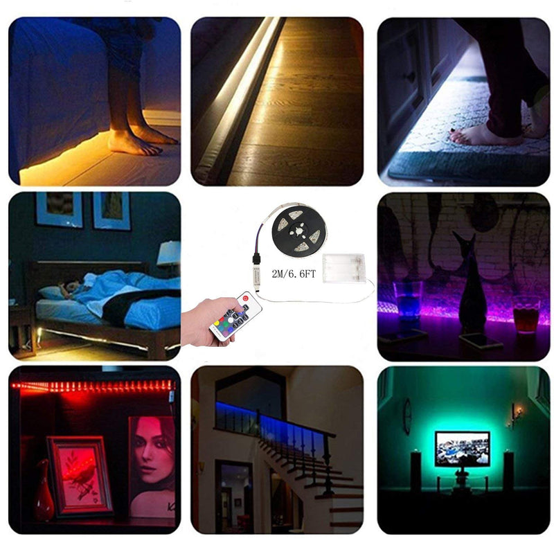 [AUSTRALIA] - Upgraded Battery Powered Led Strip Lights, USB LED Strip Lights 5050 2M/6.6FT, Flexible Color Changing RGB LED Light Strip, 60 LEDs 5V Battery-Powered with IR Controller 