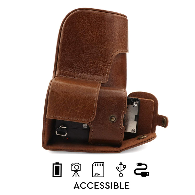 MegaGear Ever Ready Genuine Leather Camera Case Compatible with Sony Alpha A6600 Dark Brown