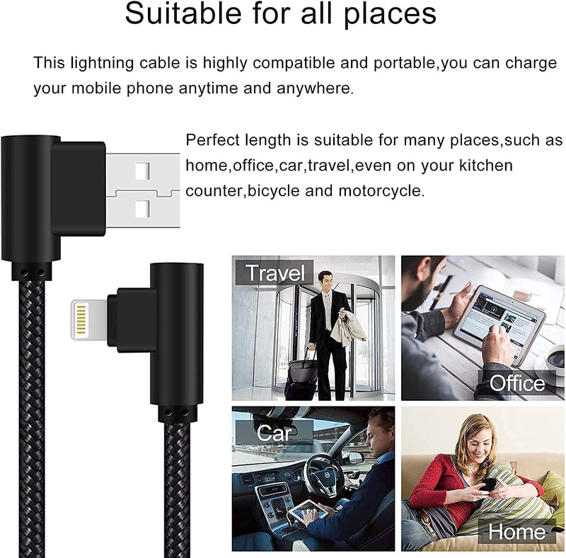 Osecet Lightning Cable 1ft 90 Degree 2 Pack MFi Certified Elbow Short iPhone Charger Right Angle Fast Charging Cable for iPhone 14 13 12 11 Pro X XS XR 8 Plus 7 6 5 (Black,1 Foot) Black