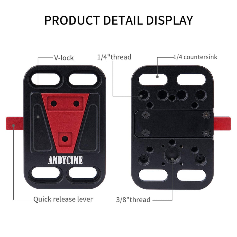 ANDYCINE Pocket V-Lock Plate Quick Release Assembly V-Mount Plate with 15mm Rod Clamp for All V Mount Battery